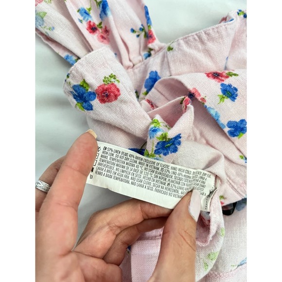 Forever 21 Barbiecore Linen Crop Top Floral Size M Ruffles Pink Button Front - Picture 6 of 10